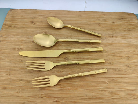 ALL JOY LIFE Bamboo Gold Forged Manual Polishing Flatware Set Silverware Set  Stainless Steel with 20 Pieces Dishwasher Safe Home Hotel Restaurant Use Wedding Housewarming Gift Service  for 4